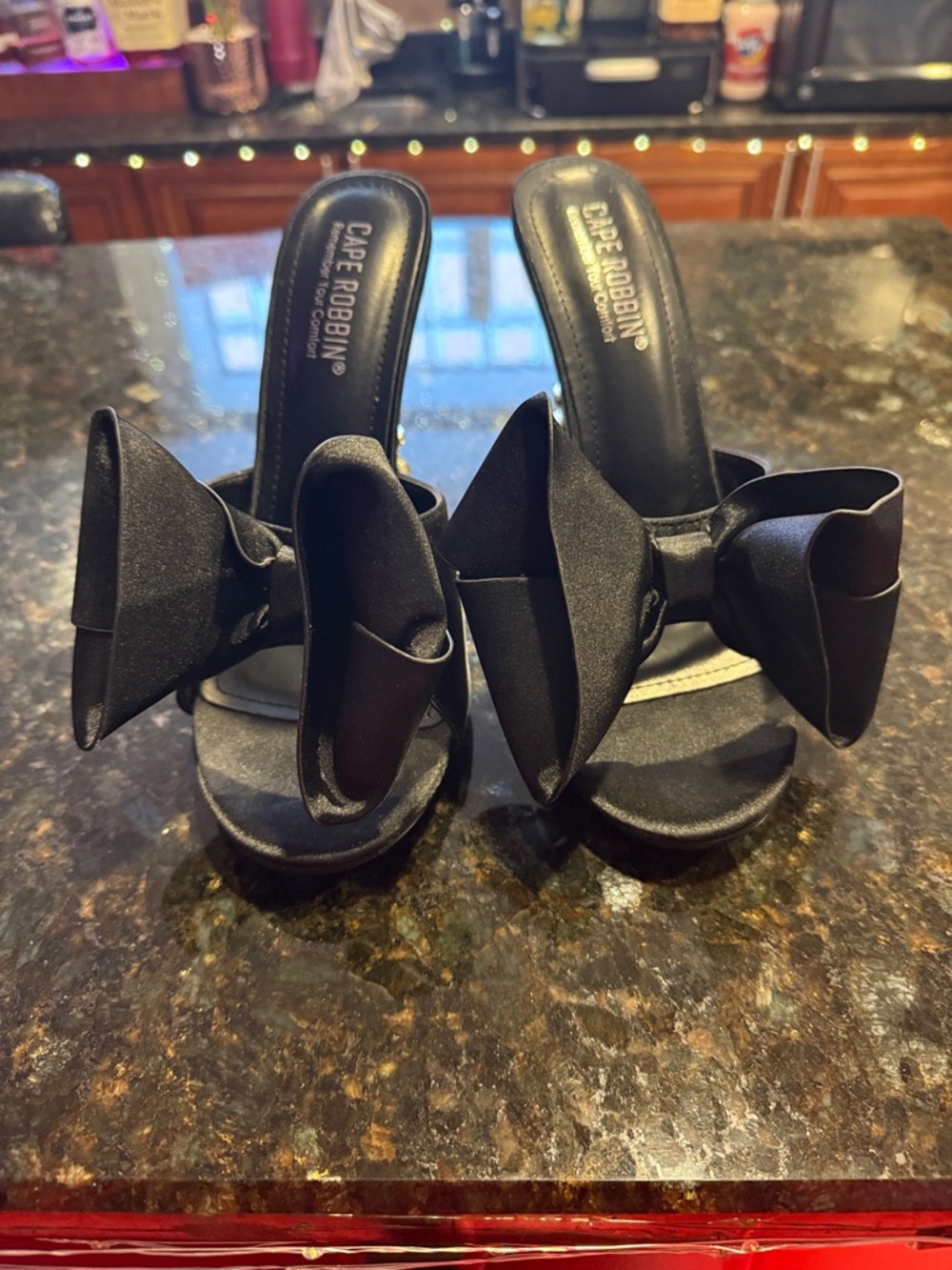 Cape Robbin Black Satin Bow Slide Mules